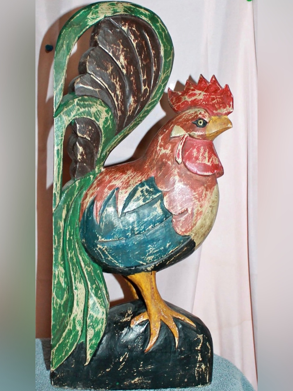 Hand-Carved wooden Vintage Rooster Sculpture